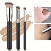 Resim 3 adet Hipoalerjenik Yüz Fondöten Fırçası, Naylon Kıllar, ABS Plastik Saplar, Tüm Cilt Tipleri İçin Uygun, Seyahat Boyutu, Tatil Güzellik Hediyeleri İçin İdeal 