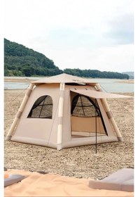 Resim Realx 6 Kişilik Tenteli 4 Mevsim Su Geçirmez Şişme Kamp Çadırı 2 Bej 