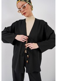 Resim Bigdart Kadın Keten Kimono İkili Takım 6727 - Siyah 