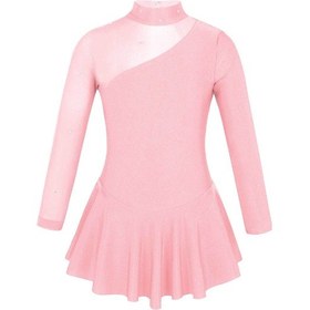 Resim Mavi Çocuk Kız Bale Dans Leotard Mock Boyun Tül Ekleme Kesikler Geri Paten Sahne Performansı Elbise Giyim Mavi 