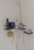 Resim SUNTEL BANYO VE MUTFAK AKSESUARLARI Tek Katlı Kendiliğinden Kancalı Banyo Rafı + Sabunluk 