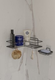 Resim SUNTEL BANYO VE MUTFAK AKSESUARLARI Tek Katlı Kendiliğinden Kancalı Banyo Rafı + Sabunluk 
