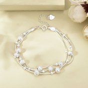 Resim 1 adet Şık 925 Gümüş Kaplama Bileklik, Parlayan Taşlar ve Şanslar ile - Kadınlar için Çok Yönlü Günlük Giyim Takıları, Rahat Kıyafetler veya Özel Günler için Mükemmel, Sevimli Bileklikler 