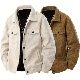 Resim 2 Adet Erkek Çok Renkli Kadife İş Ceketi - Kolej Tarzı Casual Dış Giyim, Düğme Detaylı Yaka ve Kapaklı Cepli Ofis Çalışanları ve Profesyoneller İçin Rüzgar Geçirmez & Buruşmaz Kumaş, Makinede Yıkanabilir 