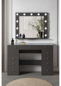 Resim Dokunmatik Led Aynalı Camlı 11 Çekmeceli Takı Bölmeli Kulis Makyaj Masası Antrasit Antrasit 