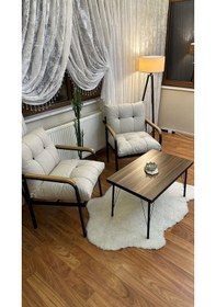 Resim Modern Style Home Modern Levent Balkon, Bahçe, Cafe - Metal Kanepe Koltuk Takımı 2 Tekli + Sehpa Krem Modernk047 Krem 