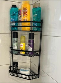 Resim YAYLI DEKOR Üç Katlı Siyah Banyo Köşe Rafı 