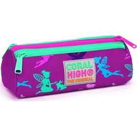 Resim Coral High Kids Koyu Pembe Peri Desenli Üç Bölmeli Kalem Çantası 