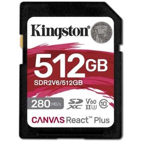Resim Kingston Sdr2v6-512gb Canvas React Plus Sdxc Uhs-ıı 280r-150w U3 V60 For Full Hd-4k Sd Hafıza Kartı 