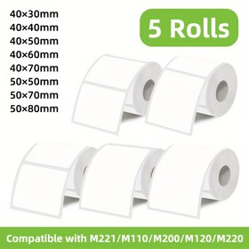 Resim 5 Rulo Beyaz Etiket Etiketleri, Kendinden Yapışkanlı Kağıt Baskıları, Boyutlar 40mm'den 50mm'ye Kadar, İş, Ofis, Adres, Posta, Ev, Barkod, Giyim, Dekorasyon, DIY, Çok Yönlü Kullanım, M221/M110/M200/M120/M220/P50/ Taşınabilir Etiket Yazıcısı ile Uyumlu 