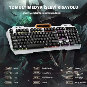 Resim Lecoo KB123 USB Kablolu Oyuncu Klavye - Rainbow Efektli, Mekanik Hisli Sessiz, Membran Gaming Türkçe Q Klavye Metalik Gri 