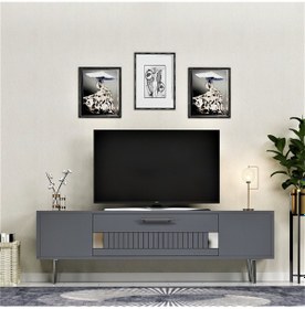 Resim KAPAKLI 120 CM FASHİON TV SEHPASI ANTRASİT-GÜMÜŞ 