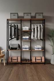 Resim Genel Markalar Alaca-masif Ceviz Desenli Metal Ayaklı Açık Giyinme Dolap Gardrop Portmanto Askılık 