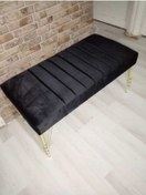 Resim Modern Çizgi Model Puf Ayakucu Bench Gold Metal Ayak 110 Cm Siyah 