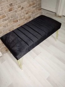 Resim Modern Çizgi Model Puf Ayakucu Bench Gold Metal Ayak 110 Cm Siyah 