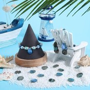 Resim 50 adet Mavi & Beyaz Deniz Kabuğu Boncuk Delikli, Yuvarlak Reçine Bozuk Para Charm Boncuklar DIY Takı Yapımı & Kıyı Ev Dekorasyonları için, Takı Yapımı için Boncuklar 