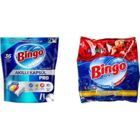Resim Bingo Bulaşık Tab. 36'lı + Renkliler İçin Toz Deterjan 1.5 Kg 2'li Set 
