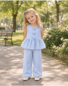 Resim My Kids Wear Kız Çocuk Bella Fiyonk Detaylı Alt Üst Takım 12802 Mavi 
