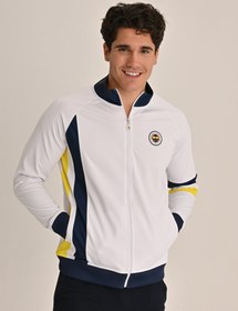 Resim Fenerbahçe Beyaz Tribün Sarı Lacivert Şeritli Erkek Sweatshirt - Beyaz / XL 