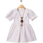 Resim Keten Roba Fırfırlı Elbise Bej 