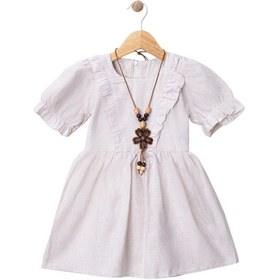 Resim Keten Roba Fırfırlı Elbise Bej 