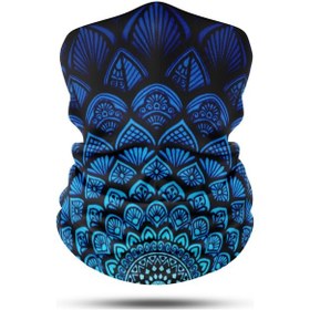 Resim Dair Lacivert Mavi Mandala Desenli Motosiklet Bandana Boyunluk Outdoor 