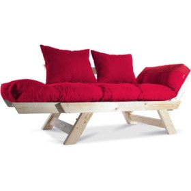 Resim Mobildeco Wood Ahşap Doğal Kırmızı Iki Kişilik Bahçe Koltuğu 