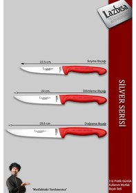 Resim Silver Serisi 3 Lü Günlük Kullanım Mutfak Bıçak Seti Mtf-215 Kırmızı 