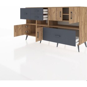 Resim Kronos Konsol 5 Raflı 4 Çekmeceli 4 Kapaklı 176x59x99 Çam-çam/ant Çam-çam/antrasit 