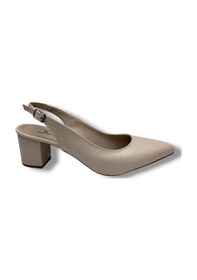 Resim C-shoes Cv110-25 Cilt Sivri Burun Kalın Topuk Arkası Açık Kadın Ayakkabı 41-42 Bej 