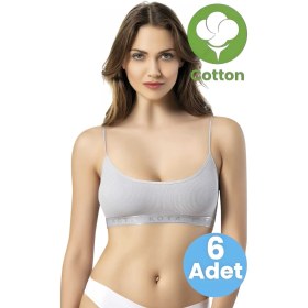 Resim Tezzgelsin Kadın 6'lı İp Askılı Penye Kaşkorse Kumaş Pedli Crop Büstiyer Sütyen Gri 