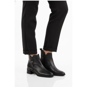 Resim Siyah Hakiki Deri Polarlı Kaymaz Fermuarlı Kadın Topuklu Bot 9780-1 Z Siyah 