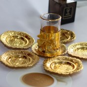 Resim 6'lı Altın Metal Çay Bardak Altlıkları, Kabartmalı Çiçek Deseni, Isıya Dayanıklı Ev, Kahve, Restoran ve Çok Amaçlı Dekoratif El Sanatları için - Noel, Şükran Günü, Ramazan, Kurban Bayramı, Muharrem / İslam Yeni Yılı için İdeal 