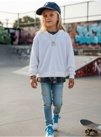 Resim Kız Çocuk File Detaylı Kapüşonlu Sweatshirt-16680 Beyaz 