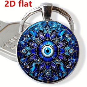 Resim 2D Düz, 1 Adet Nazar Boncuğu Anahtarlık - Mavi ve Altın Detaylı Dairesel Cam Boncuklu Anahtarlık, Erkekler & Kadınlar için Dayanıklı Araç Süsü, Benzersiz Düğün Doğum Günü Mezuniyet Noel Hediyesi, 2D Düz 