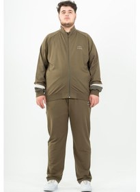 Resim Maraton Sportswear Büyük Beden Erkek Dik Yaka Düz Paça Reglan Kol Basic Haki Eşofman Takımı 22392-Haki 