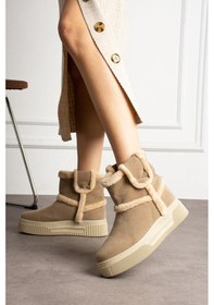 Resim Shoetek Luka Kadın Bot İçi Kürklü Bej Süet Bej Süet 