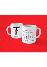 Resim Sevgililer Gününe Özel T Harfi İsimli Takvimli Baskılı Kupa Bardak 
