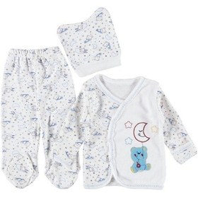 Resim Mdm Mavi Yenidoğan Kendinden Eldivenli 3'lü Bebek Takım Seti Mavi 