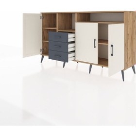 Resim Hyperion Konsol 5 Raflı 3 Çekmeceli 3 Kapaklı 176x44x99 Çam-aytaşı/antrasit Atlas Çam/aytası - Atlas Çam 