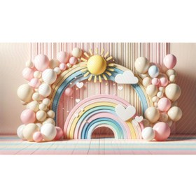 Resim Venspor Renkli Gökkuşağı ve Balonlu Arkaplan 200x150cm - Bebek ve Çocuk Fotoğrafçılığı için Fon Duvar Örtüsü 