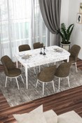 Resim Canisa Concept Kor Serisi 70x114 Açılabilir Mutfak Masası Takımı Beyaz Mermer Desen Masa 6 Kahverengi Sandalye 