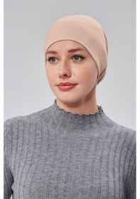 Resim Sonbaharmoda Kadın Tesettür Hazır Pratik Geçmeli Bone Lastikli Kaymaz Bej 