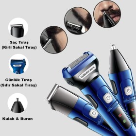 Resim Modanlı Blue 3in1 Tıraş Makinası Profesyonelleri Tercihi Erkek Bakım Seti Günlük Sakal Saç Traş Kulak Burun 