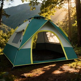 Resim 4 Kişilik Hızlı Kurulum Kamp Çadırı - 3 Saniyede Montaj, 2 Kapı ve 2 Pencere, Nefes Alabilir File Panelleri, Rüzgar Geçirmez Güneş Koruma, Her Mevsim İç/Dış Mekan Kullanımı için Yürüyüş, Plaj, Kamp, Aile Toplantıları, Açık Hava Barınağı | Çift Kapılı Tasarım | Sağlam Direk Desteği, Kamp Aksesuarları 