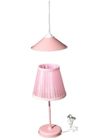 Resim Pembe Kız Çocuk Odası Avize Abajur Takımı 