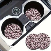 Resim Oasis Life Araç Içi Bardak Altlığı Pembe Renk Leopar Desen 2 Adet Bardak Altlık 