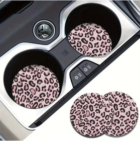Resim Oasis Life Araç Içi Bardak Altlığı Pembe Renk Leopar Desen 2 Adet Bardak Altlık 