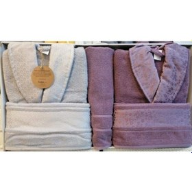 Resim Camellia Happy Aile Seti Bornoz Takımı Gri - Mürdüm Gri - Mürdüm 