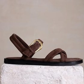 Resim YARGICI Pedli Çapraz Deri Düz Sandalet, 25YKAY4057X 